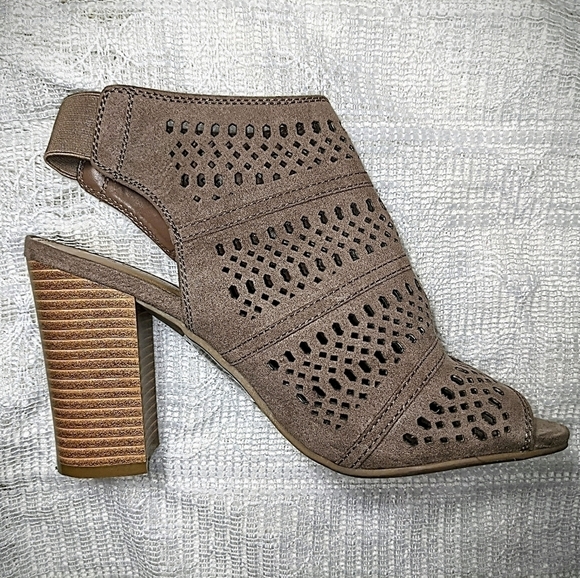 Taupe Peep Toe Cutout Slingback Suede High Heel Booties - Picture 6 of 7